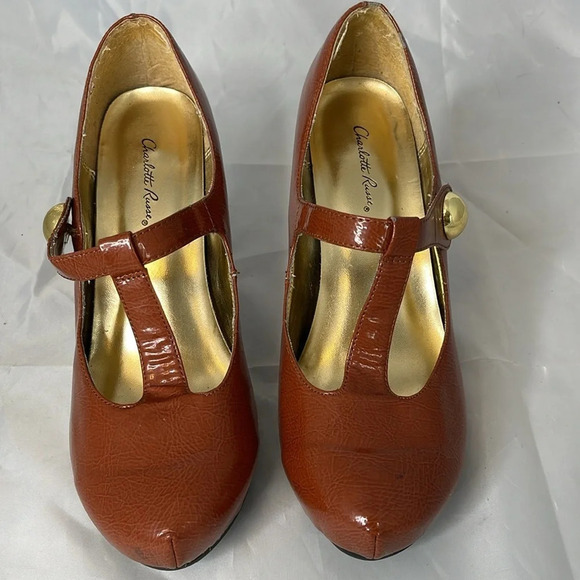 CHARLOTTE RUSSE Ashley Rusty Brown T-Strap Platform Pumps Shoes Heels Size 8 - Picture 5 of 14